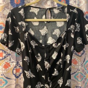 Hot Topic Black Dress with White Cat Print - NWT